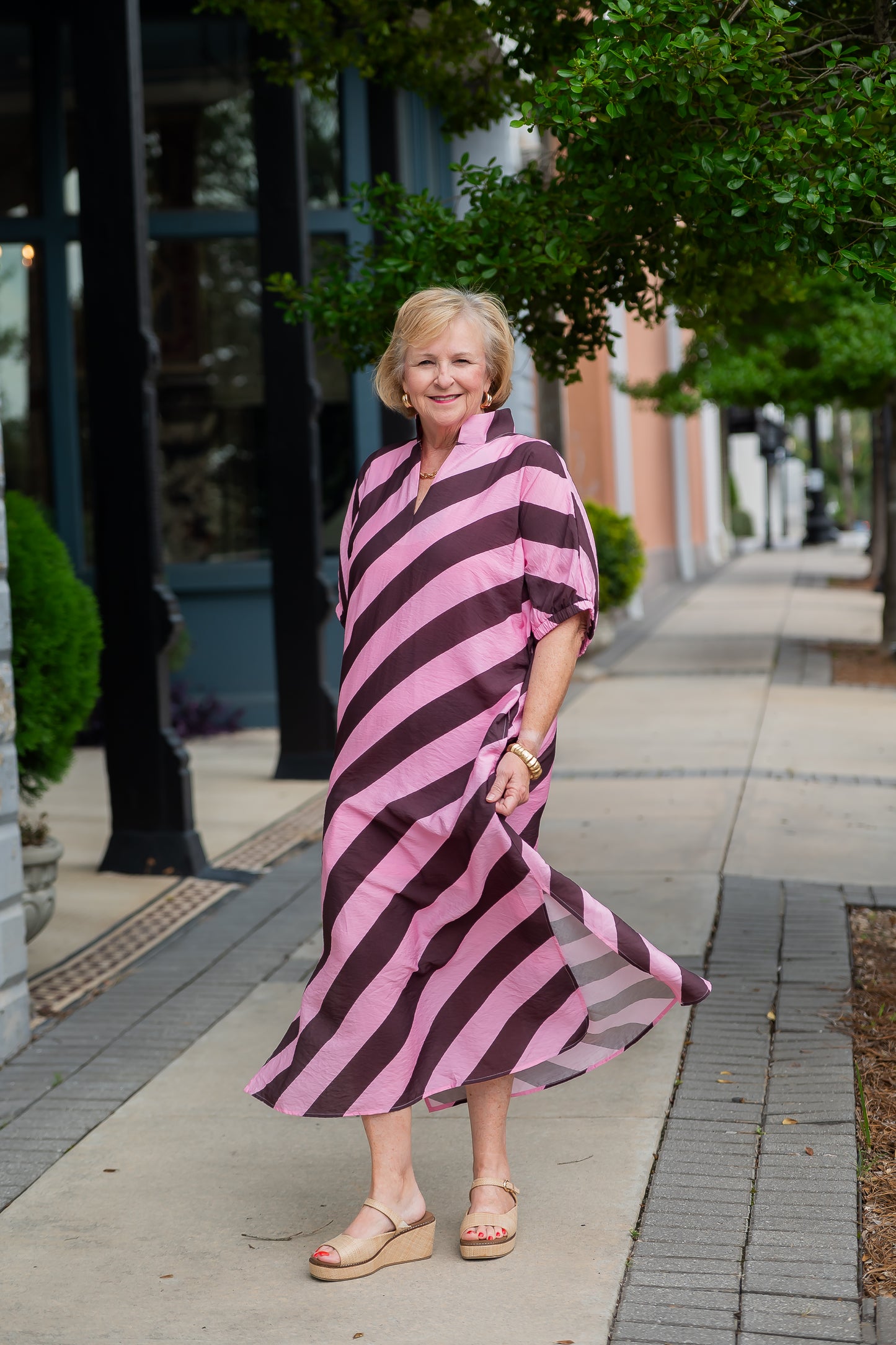Elsa Striped Dress-Lt Pink