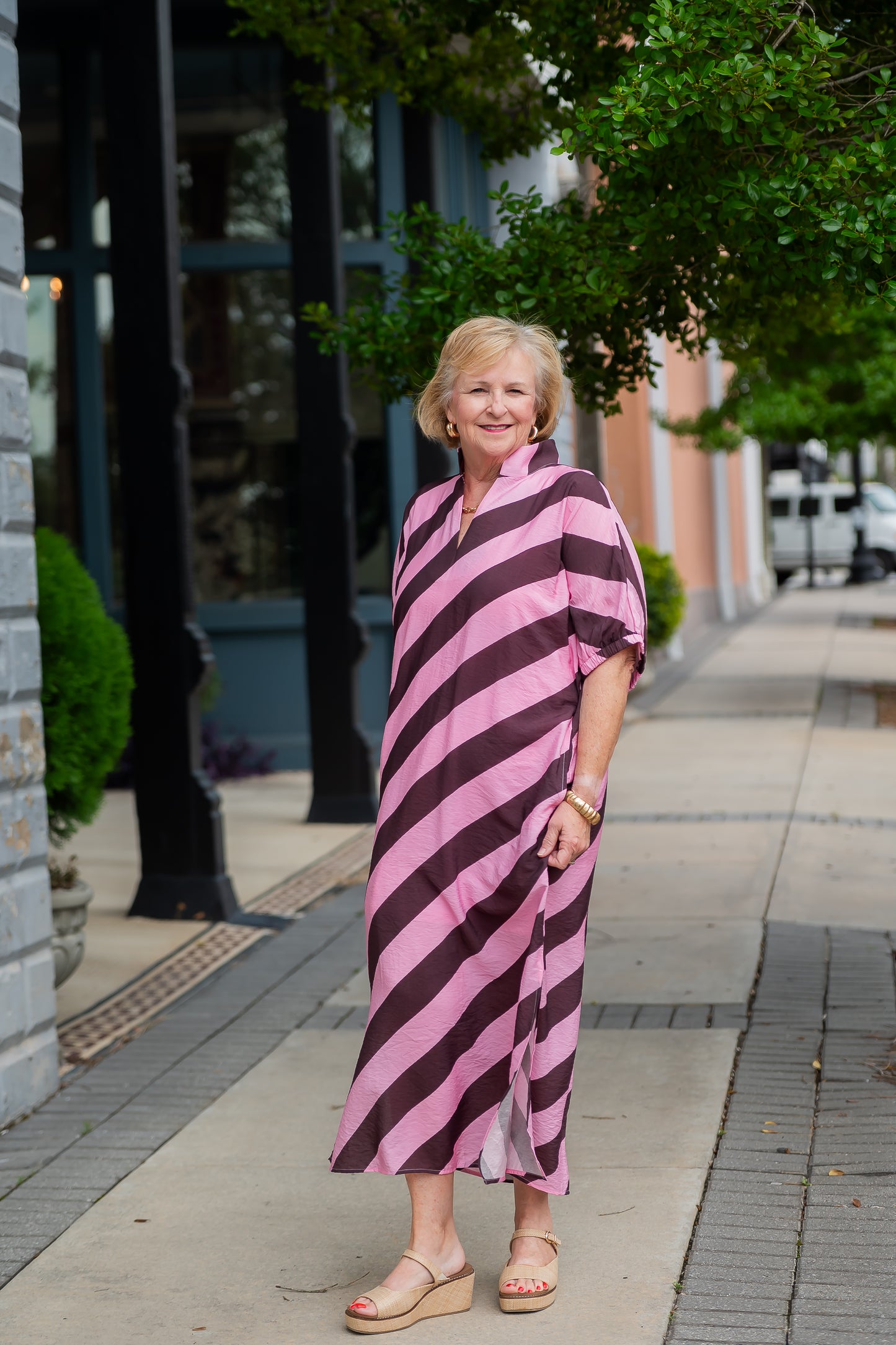 Elsa Striped Dress-Lt Pink