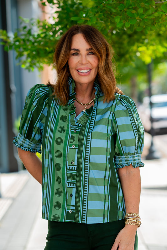 Emry Mixed Print Top-Olive