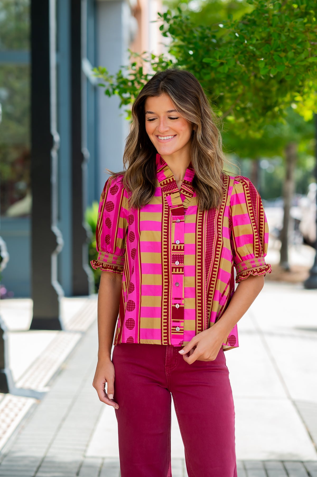 Emry Mixed Print Top-Plum