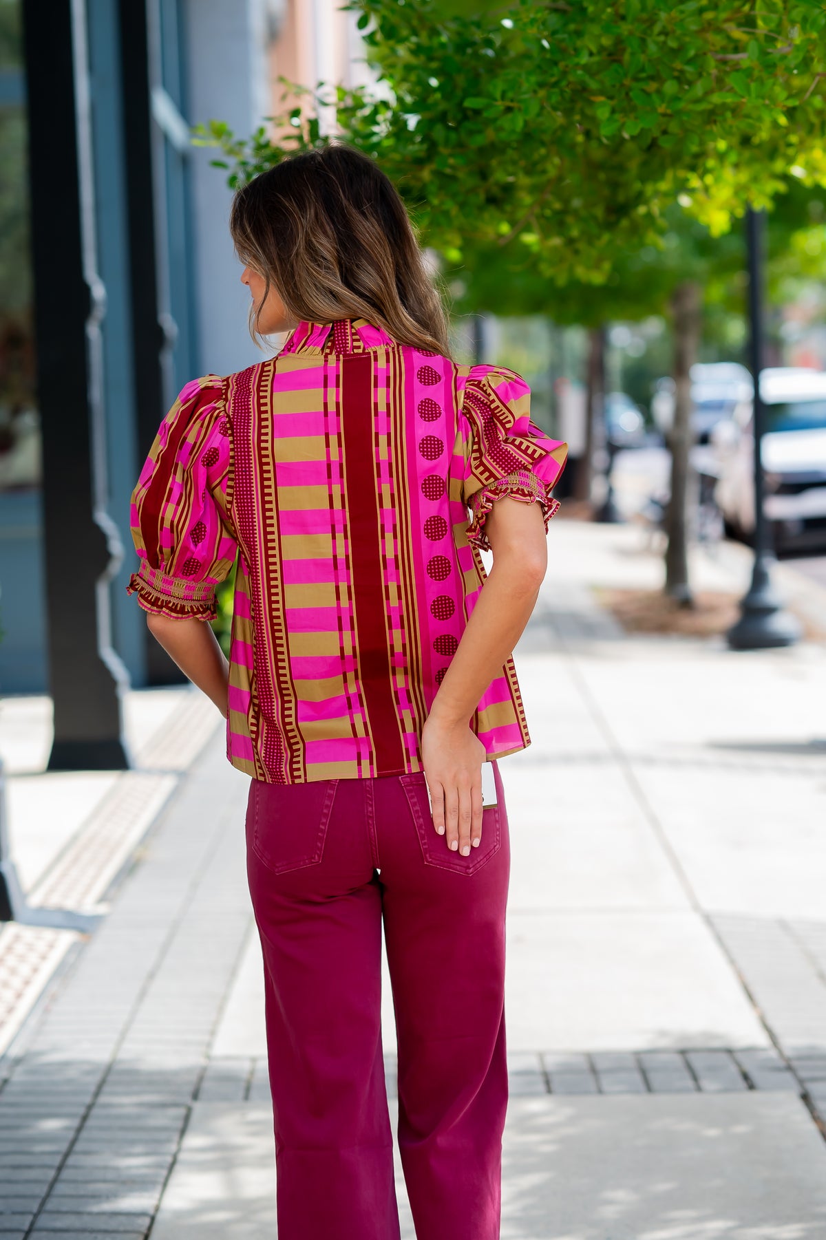 Emry Mixed Print Top-Plum