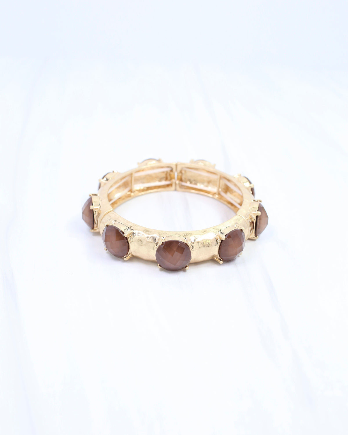 Mazie Faceted Stone Stretch Bracelet Brown