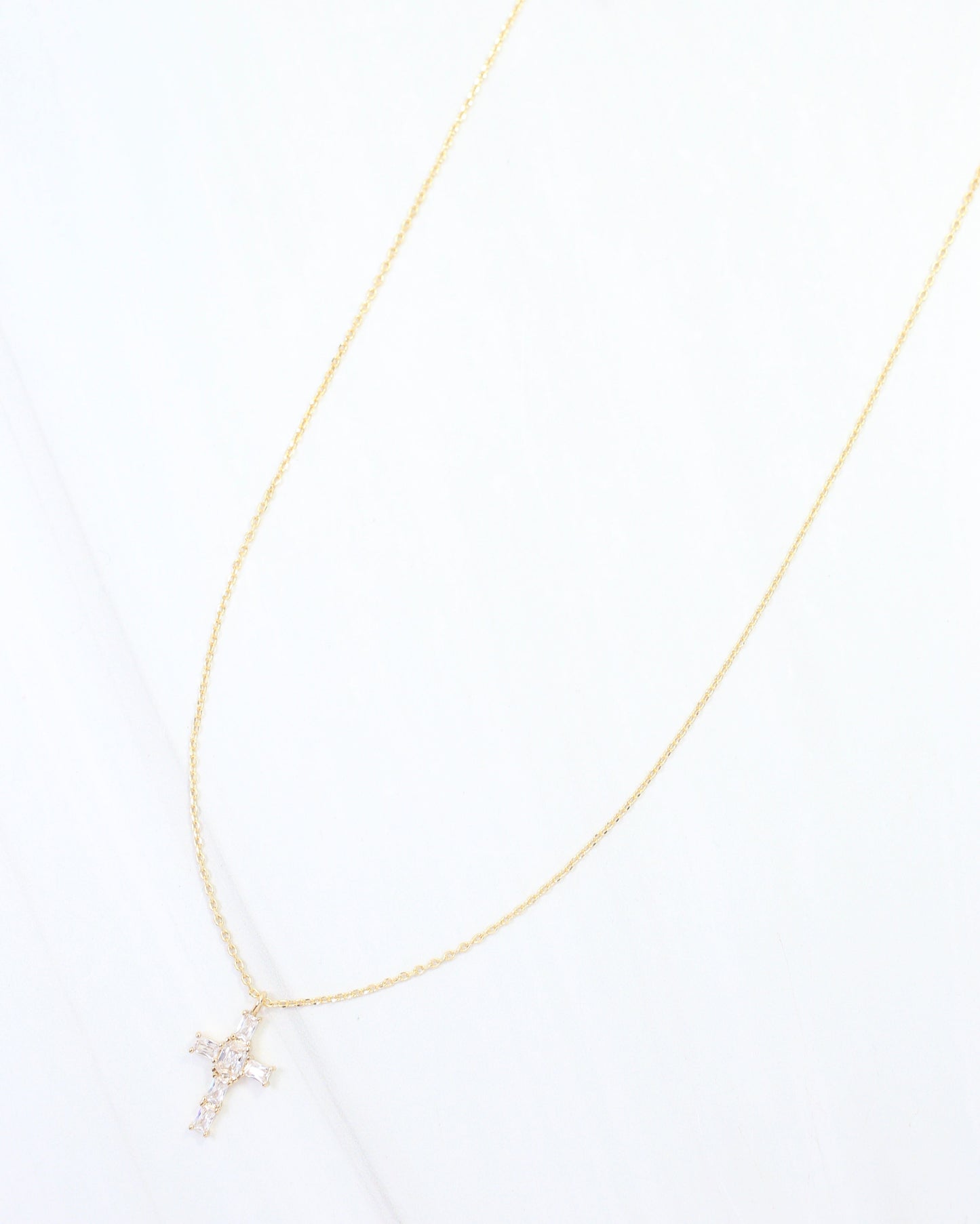 Marigold CZ Cross Necklace WR Gold