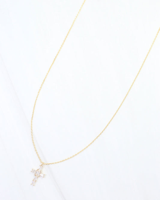 Marigold CZ Cross Necklace WR Gold