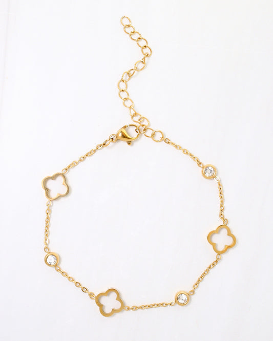 Ranier Clover and CZ Bracelet WP Gold