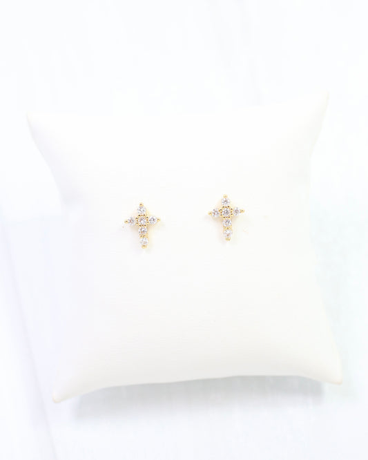 Josephina Pave Cross Stud Earring WR Gold