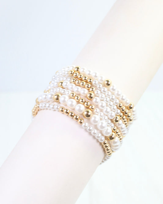 Camila Beaded Pearl Bracelet Set Gold