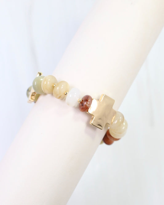 Berkeley Stone Beaded Cross Bracelet Natural