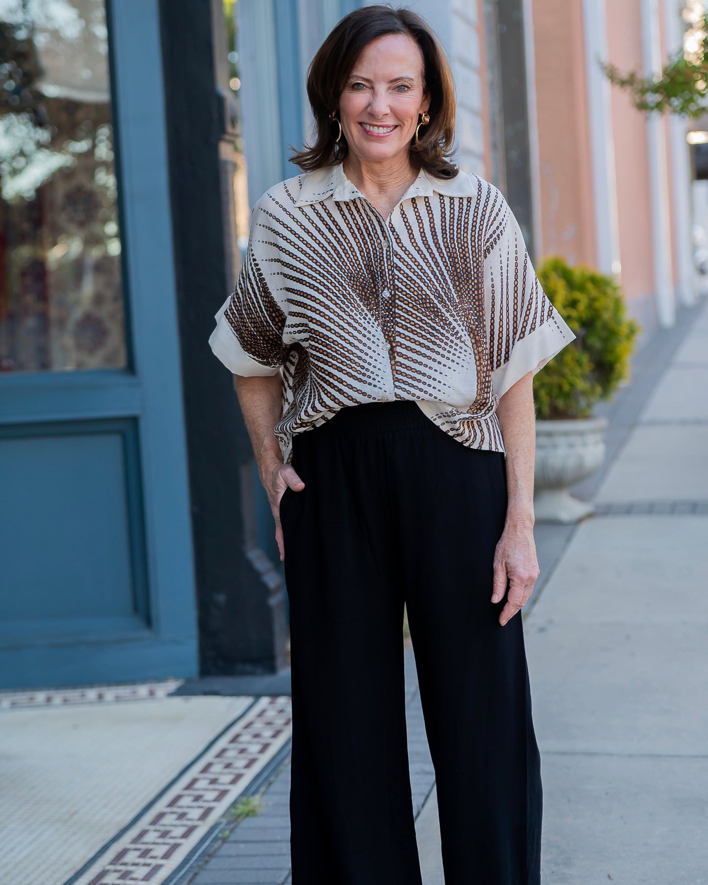 Randolph Geometric Print Linen Feel Top