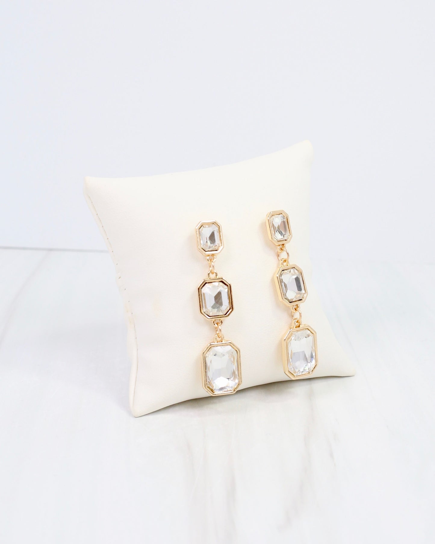 Turin Rectangle Crystal Drop Earring Gold
