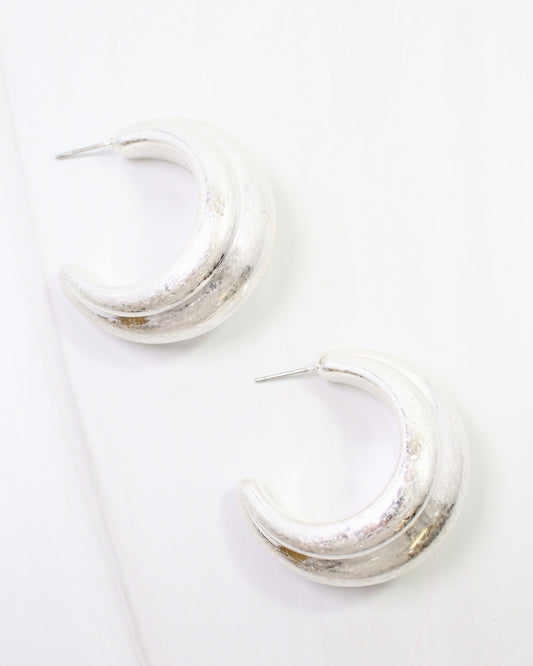 Gastonia Thick Hoop Earring Worn Silver