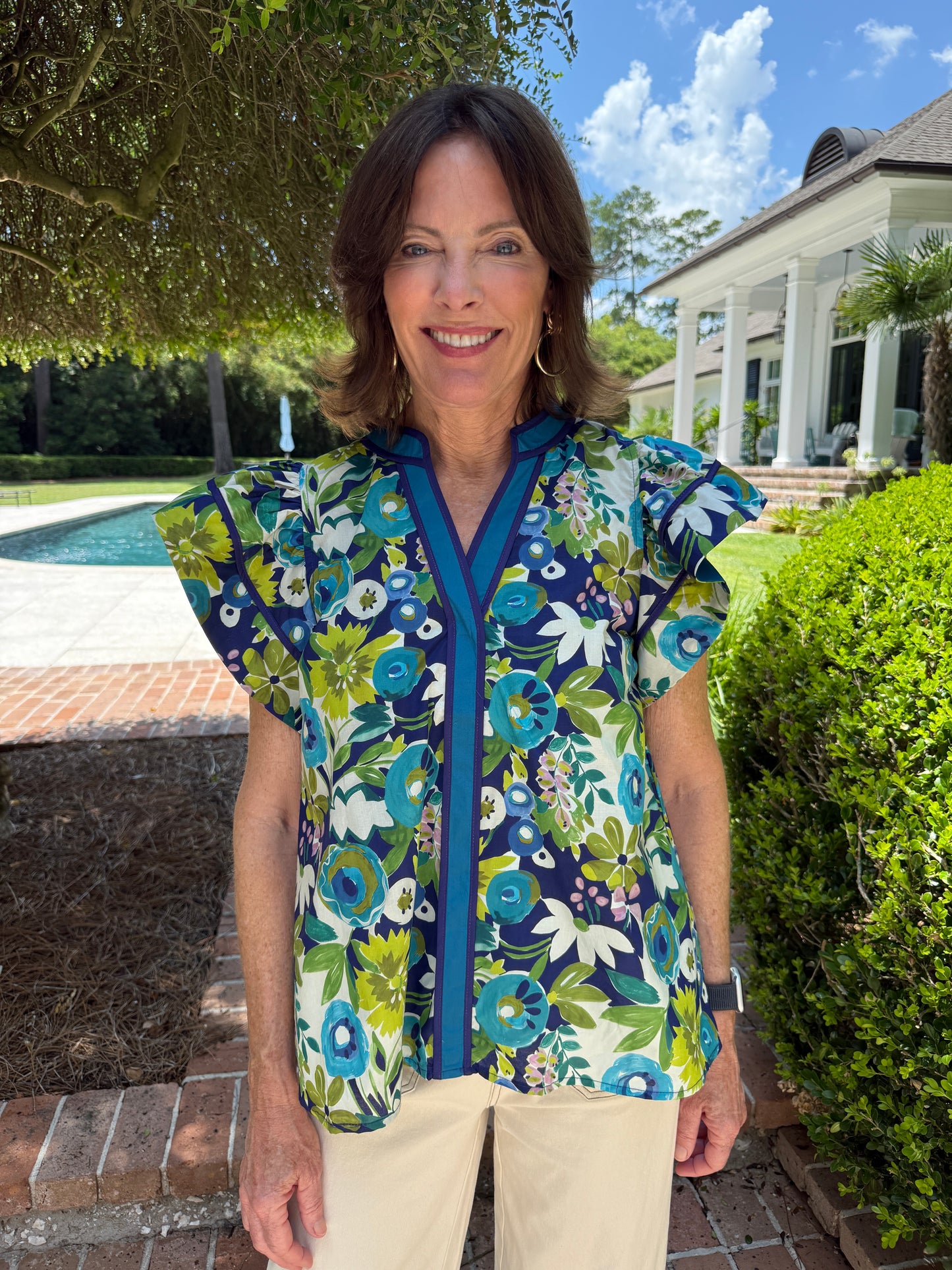 Navy Floral Print Top