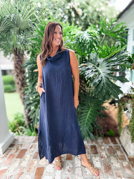 Swann Linen Maxi with Cowl Neck