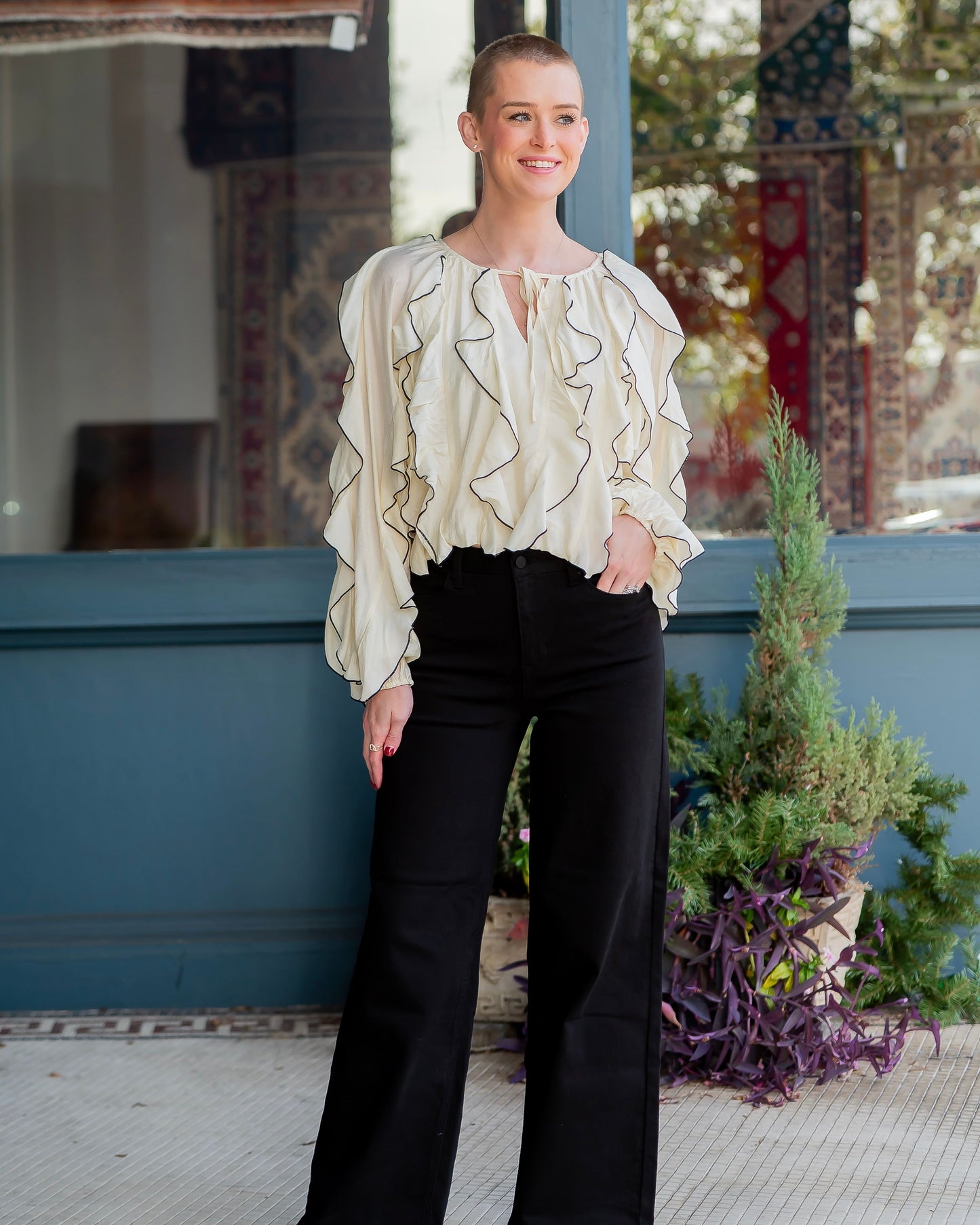 Zoey Cascading Ruffled Bubble Blouse