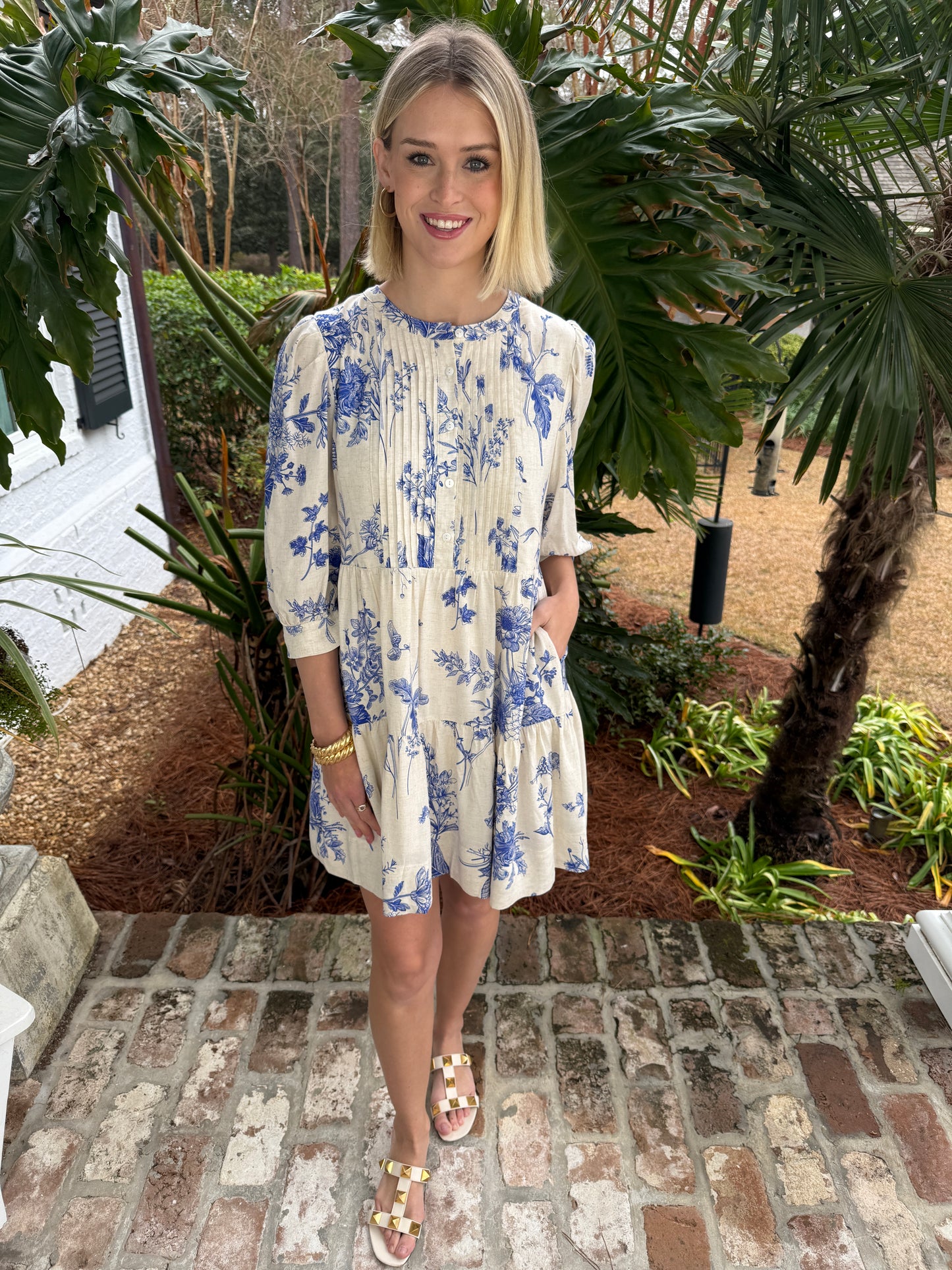 Blue Woodsy Floral Print Dress