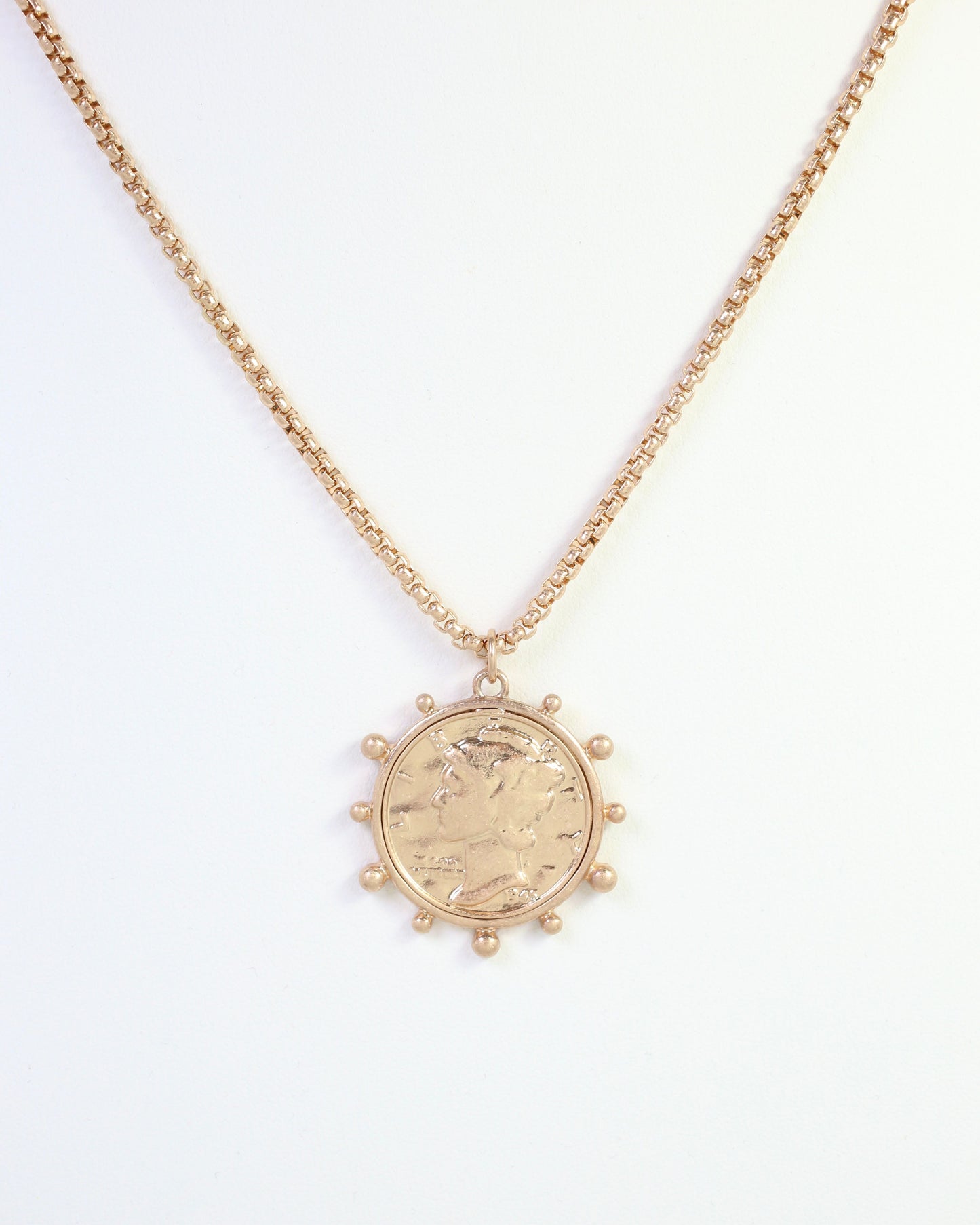 Celia Coin Pendant Chain Necklace Worn Gold