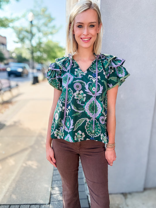 Leighla Floral Top- Hunter