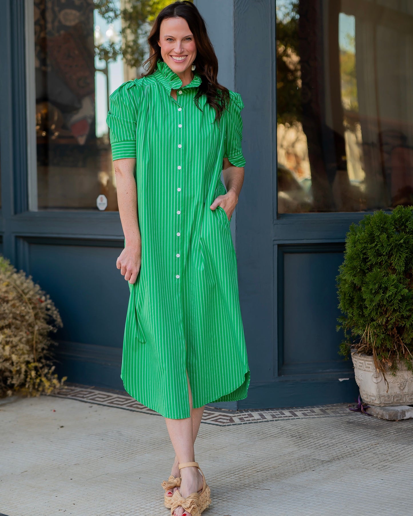 Greenhaven Ruffle Collar Shirt Dress