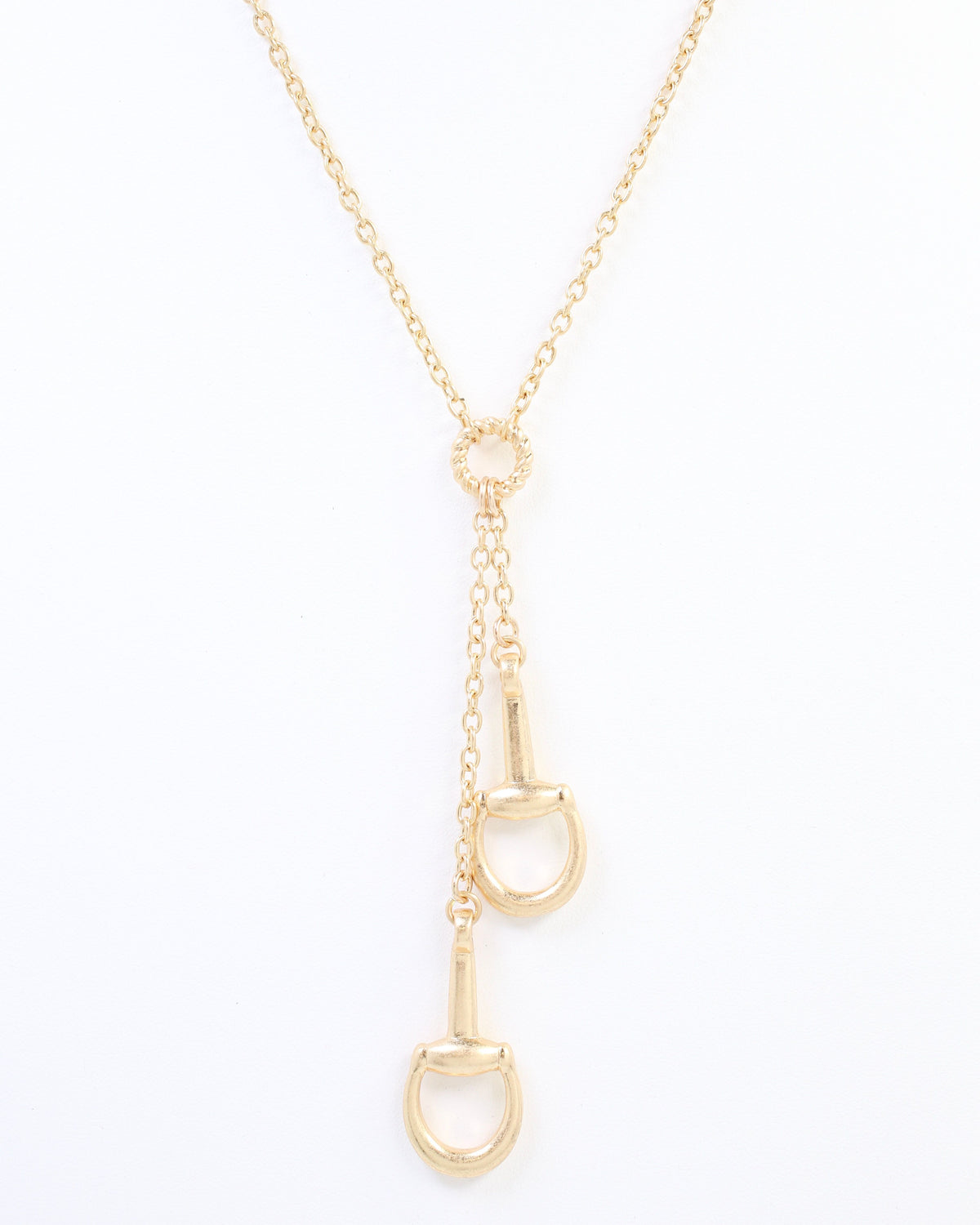Henderson Horsebit Y Necklace Worn Gold