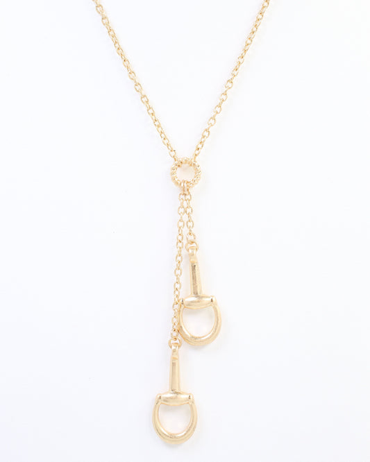 Henderson Horsebit Y Necklace Worn Gold