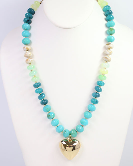 Belmont Stone Beaded Heart Necklace Turquoise