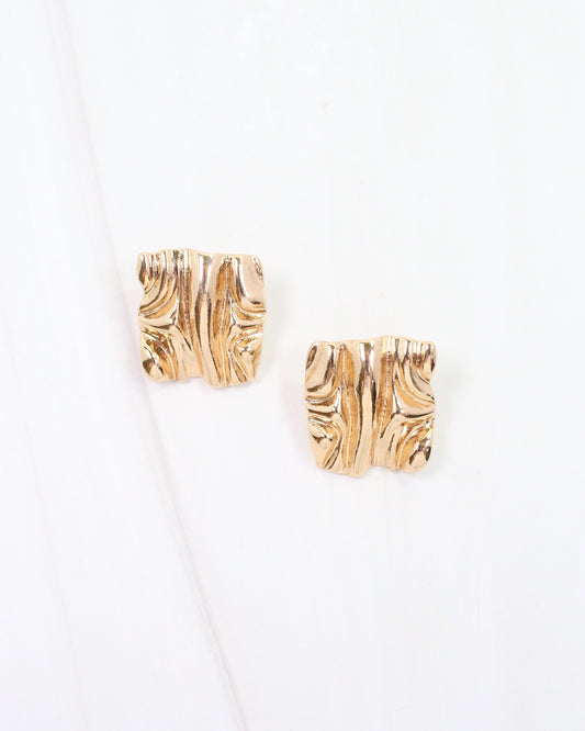 Claremore Textured Square Post Earring Gold