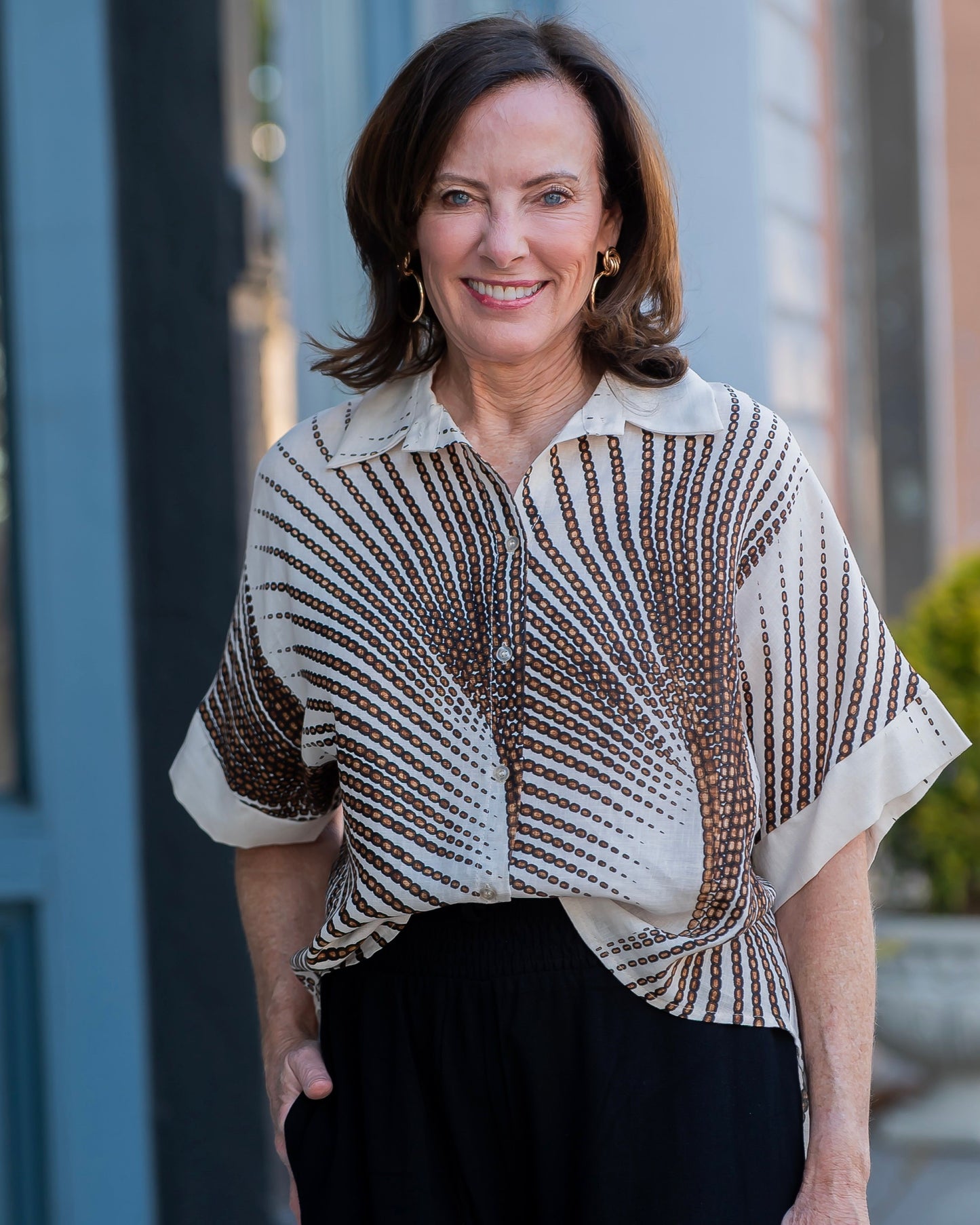 Randolph Geometric Print Linen Feel Top