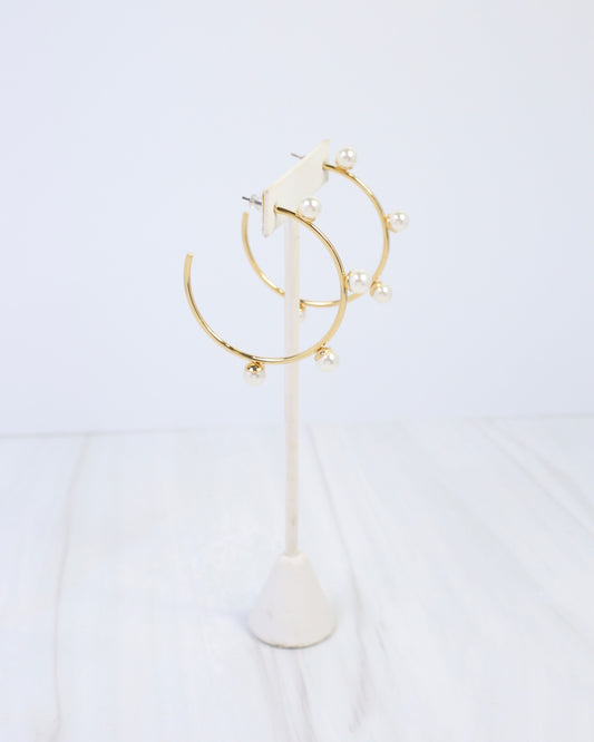 Welles Pearl Embellished Hoop Earring Gold