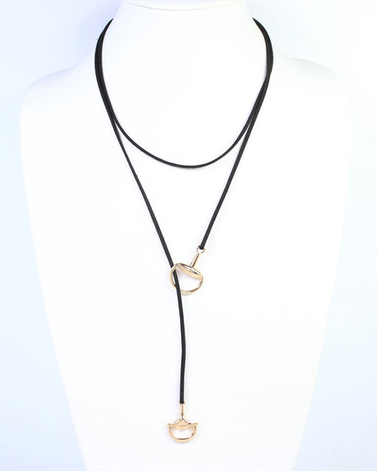 Matilda Long Horsebit Wrap Necklace Black