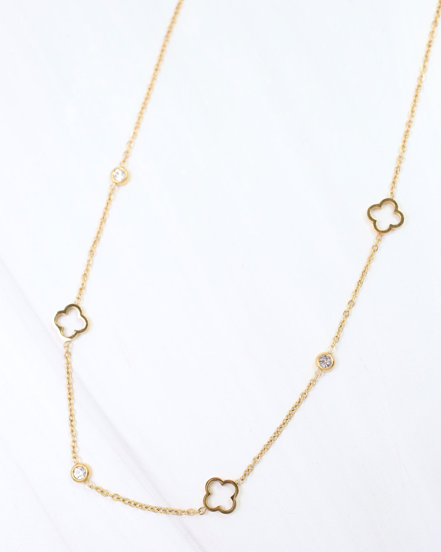Ranier Clover and CZ Necklace WP Gold