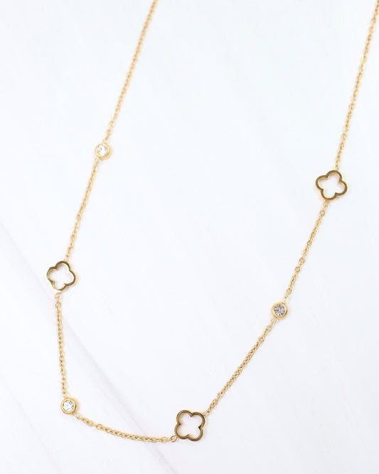 Ranier Clover and CZ Necklace WP Gold