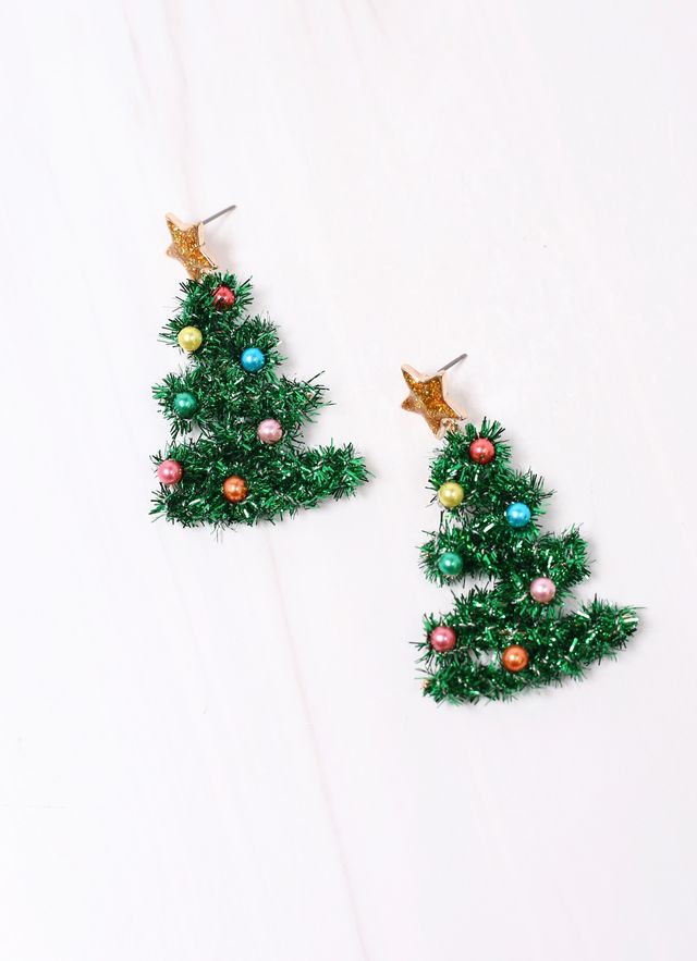 Festive Tinsel Tree Earring GREEN