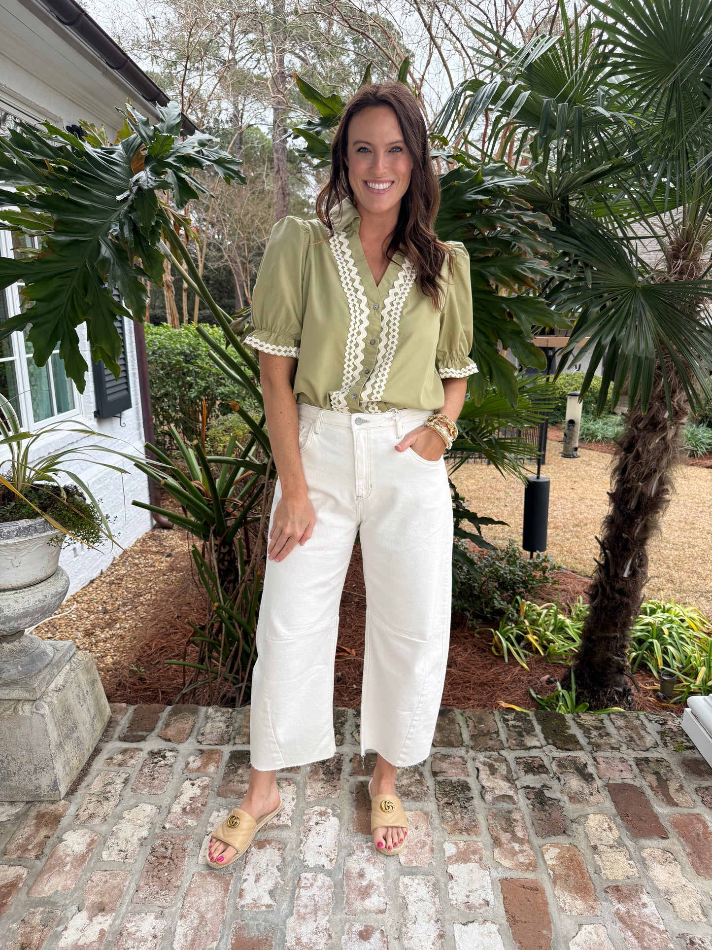 Hardly Hypnotized Olive Button Down Top