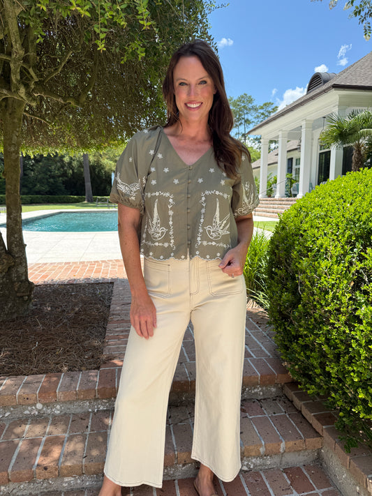 Chauncey Embroidered Puff Sleeve Top
