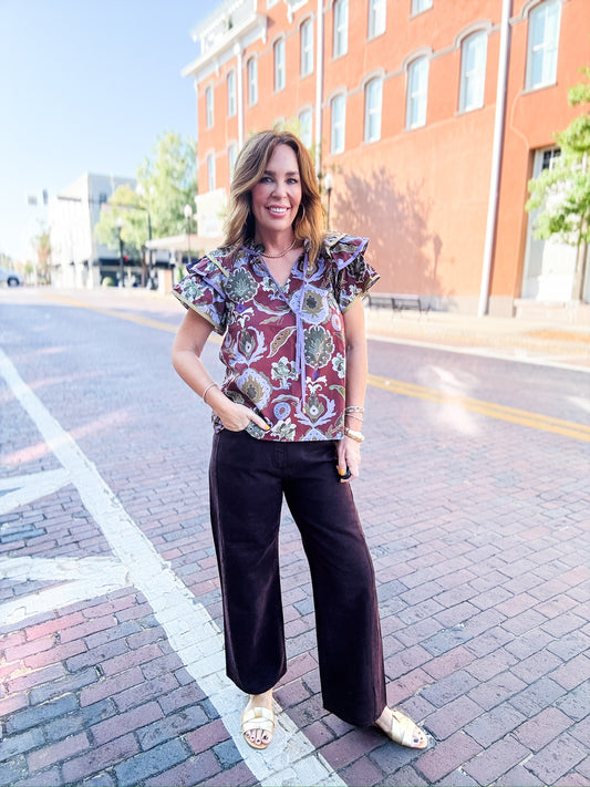 Leighla Floral Top- Garnet