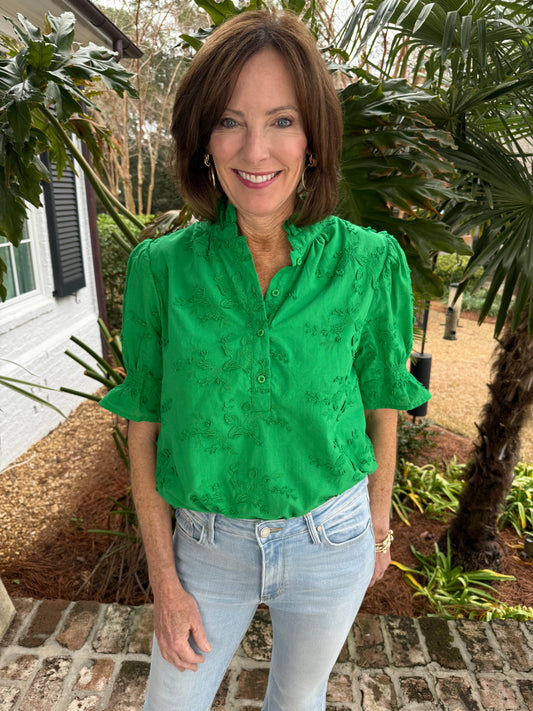 Got Right With It Green Textured Top