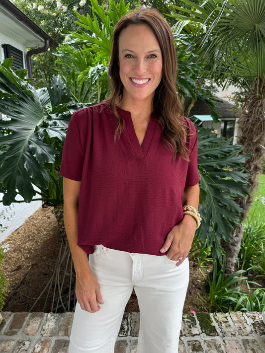 Avalon Short Sleeve Top- Garnet