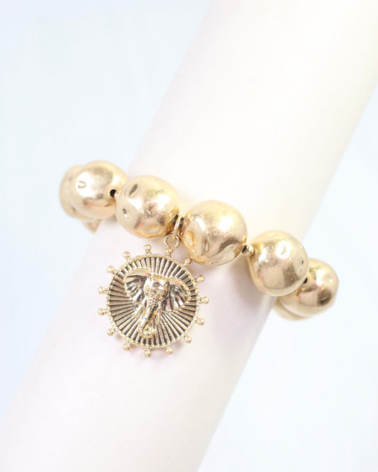 Carmen Coin Stretch Bracelet Elephant Worn Gold