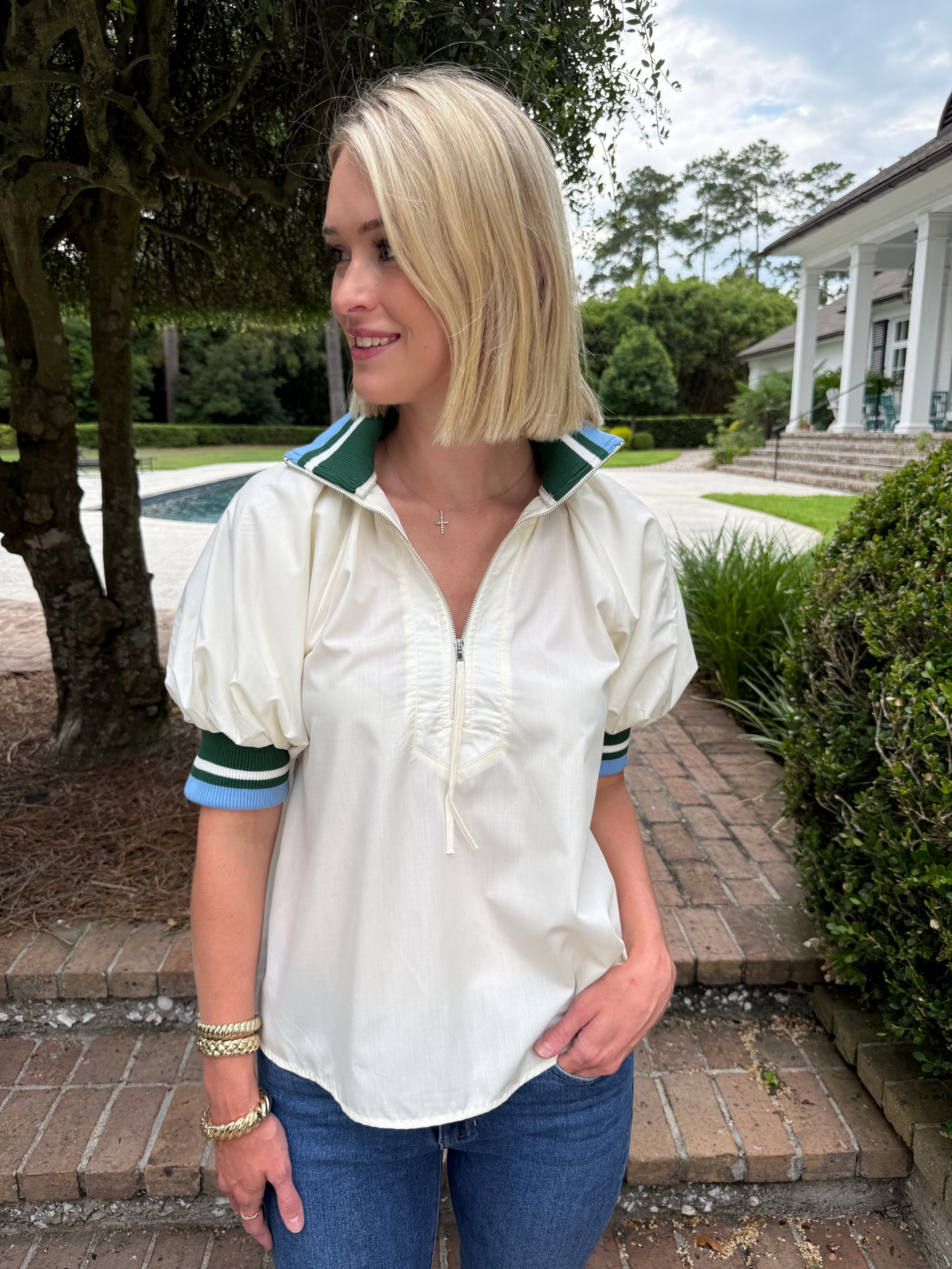 Ryals Zip Up Top- Cream
