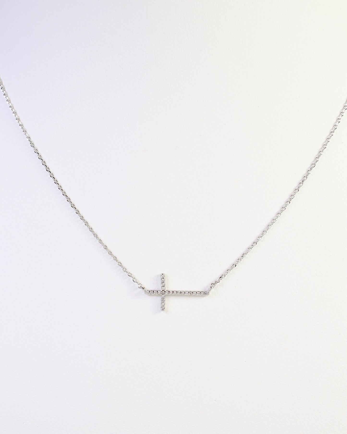 West Point CZ Side Cross Necklace Silver