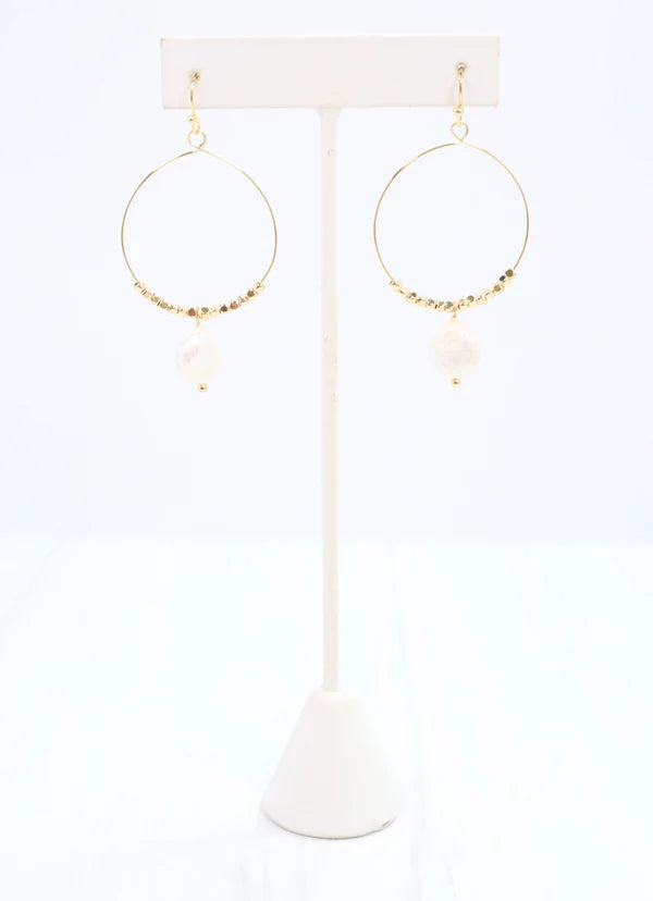 Elias Pearl Drop Hoop Earring Gold