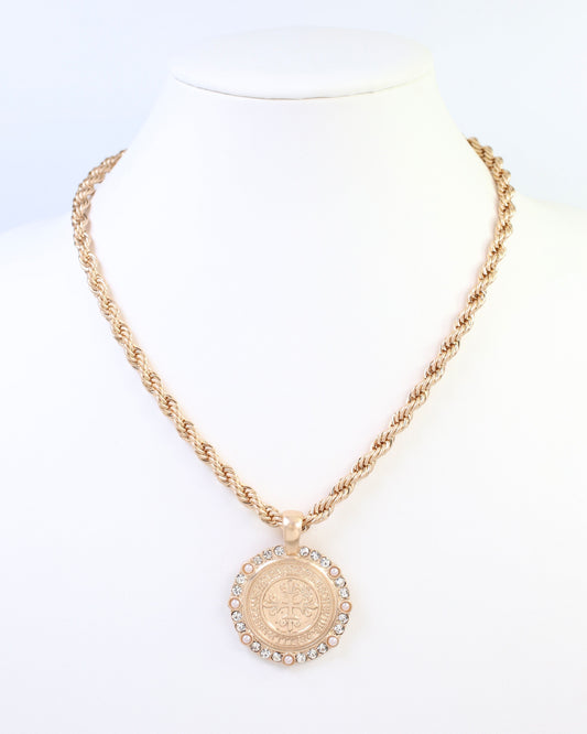 St Michele Cross Charm Necklace Worn Gold