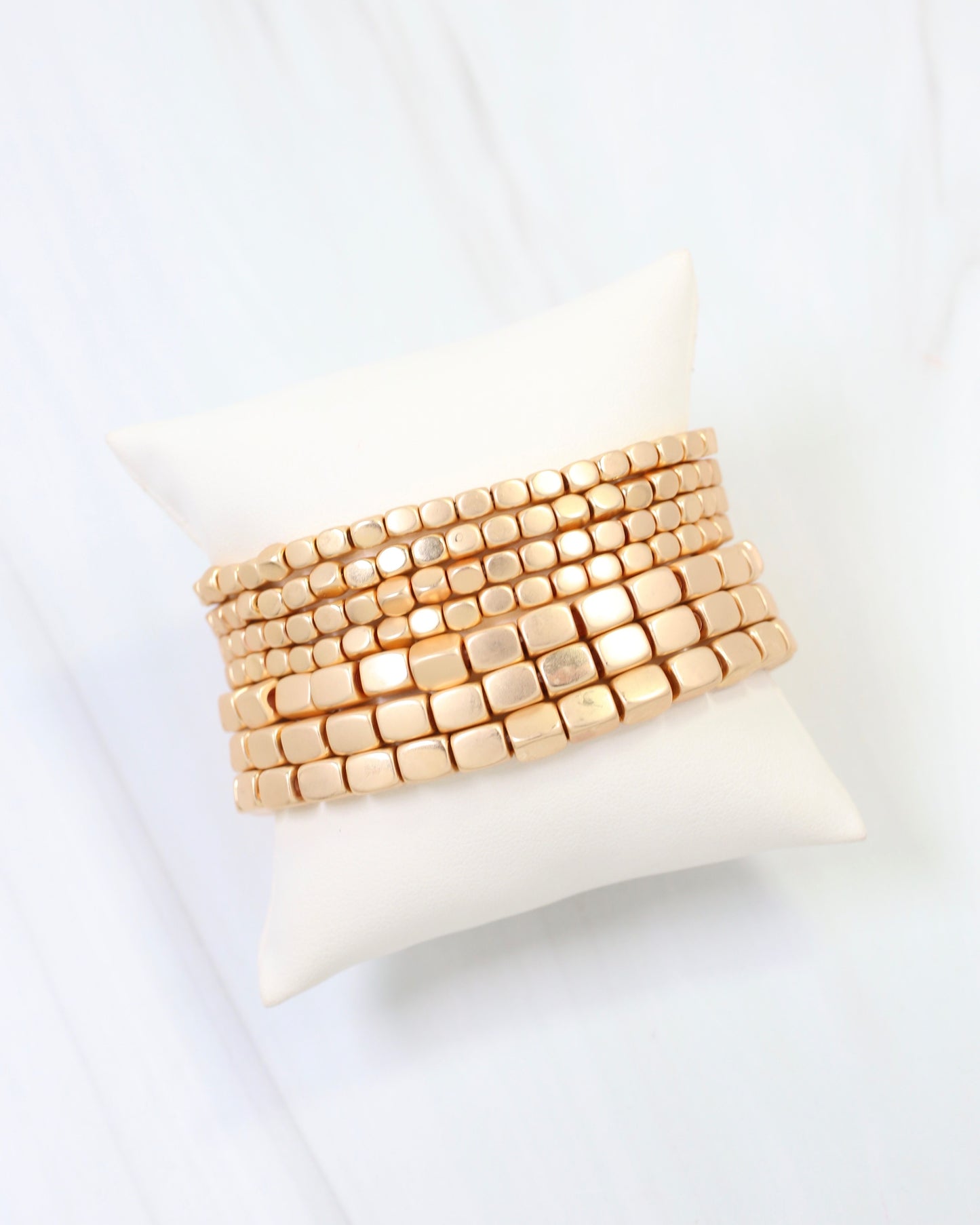 Durham Square Beaded Stretch Bracelet Set Matte Gold