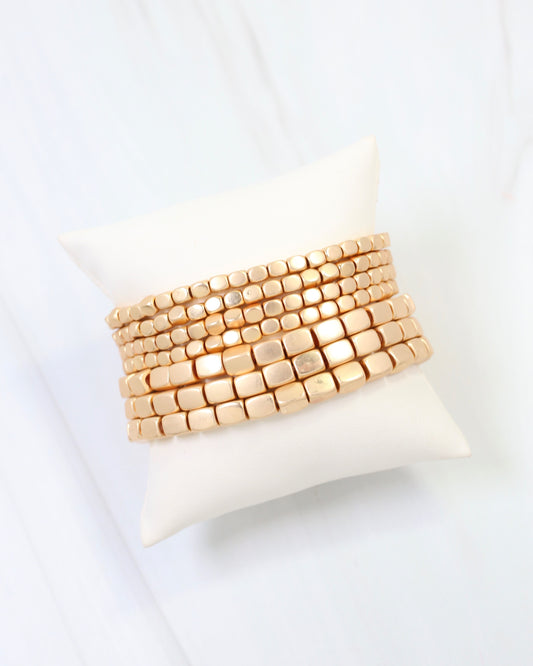 Durham Square Beaded Stretch Bracelet Set Matte Gold