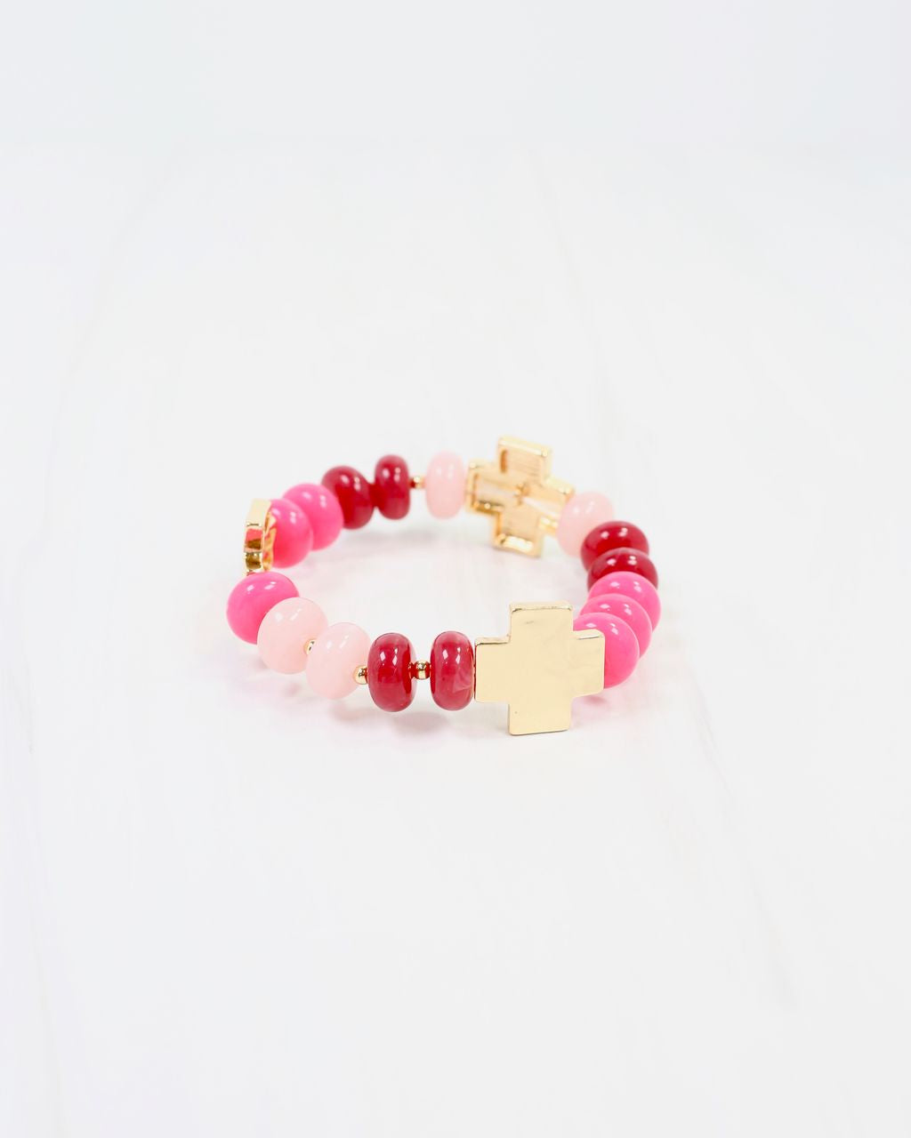 Berkeley Stone Beaded Cross Bracelet Pink