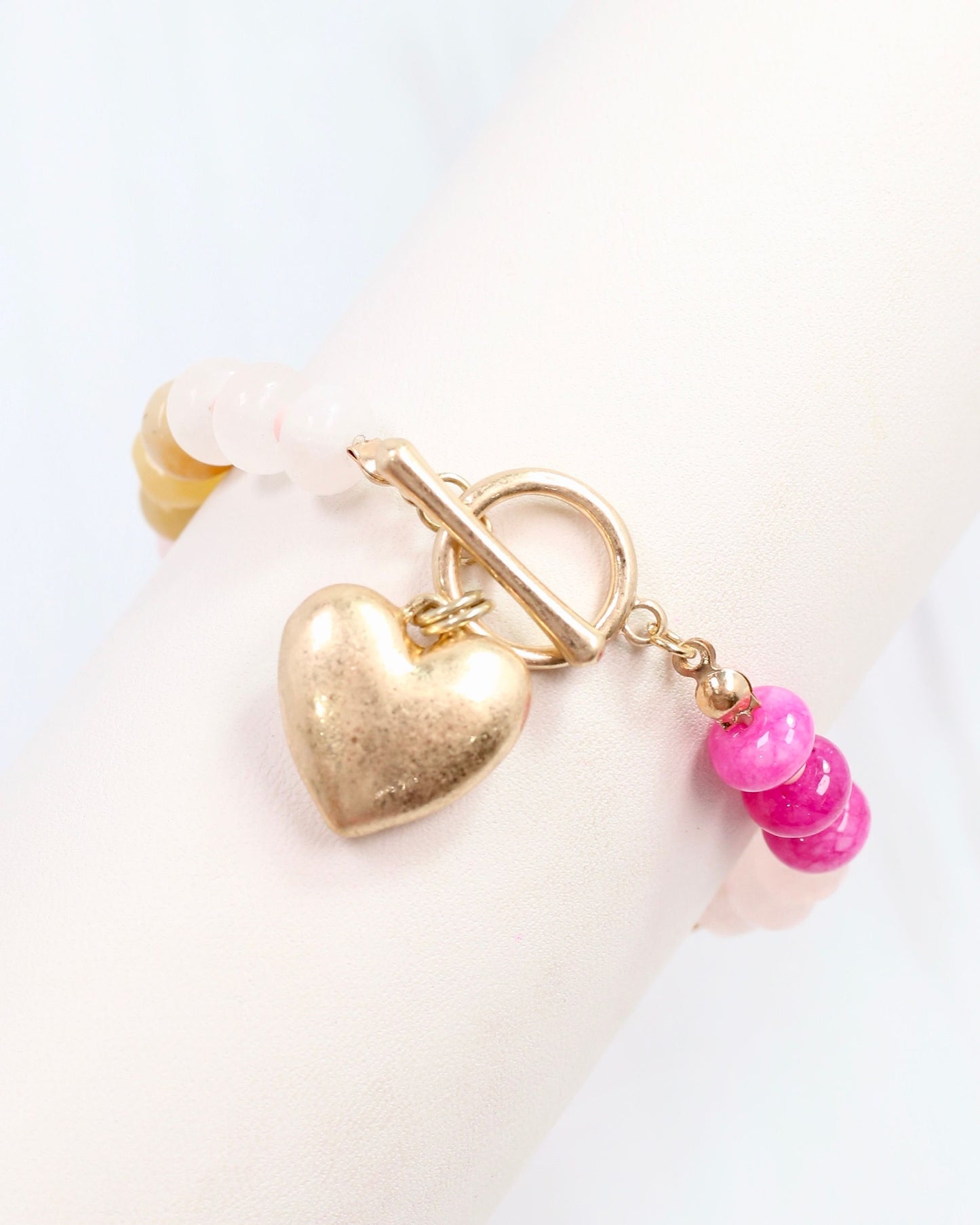 Allen Stretch Bracelet with Heart Pink Multi