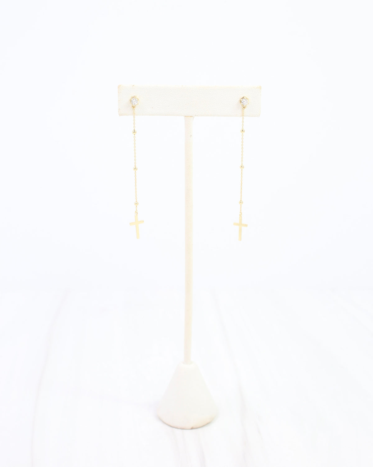 Lucas CZ Stud Cross Drop Earring WR Gold