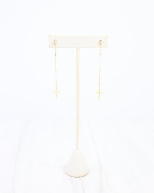 Lucas CZ Stud Cross Drop Earring WR Gold