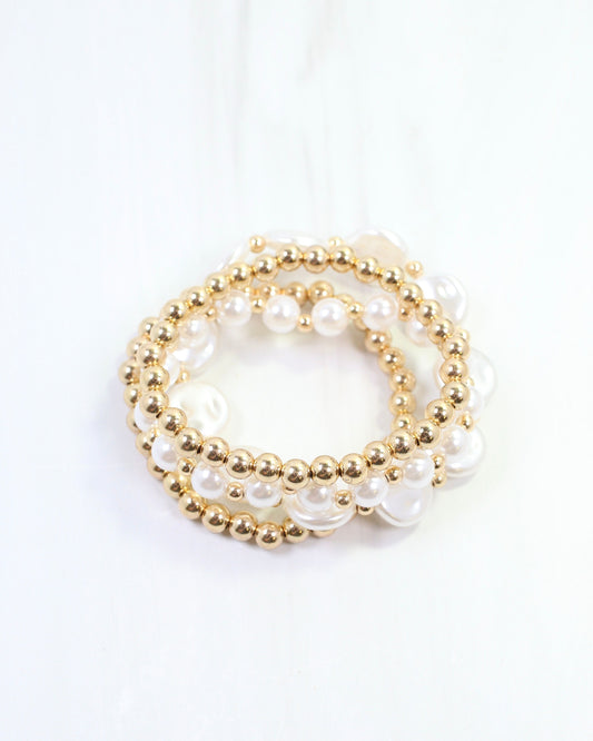 Cameron Peal Beaded Bracelet Set Gold