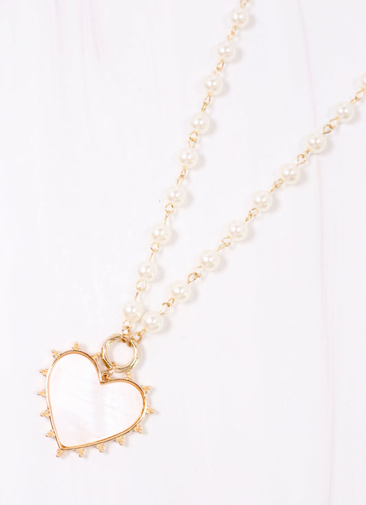 Bettany Necklace with Heart Charm PEARL